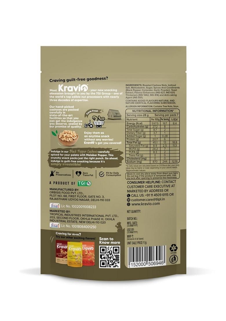 Kravio Black Pepper Roasted Cashew Nuts – Jumbo Whole Kaju | 2 x 200g