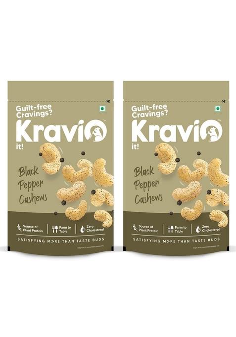 Kravio Black Pepper Roasted Cashew Nuts – Jumbo Whole Kaju | 2 x 200g