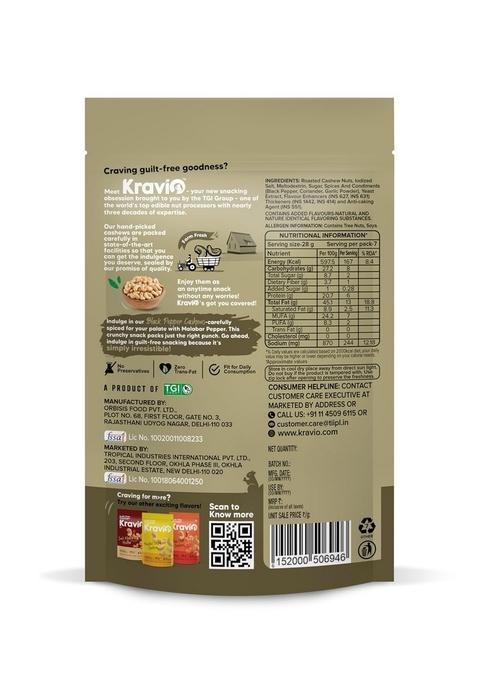 Kravio Black Pepper Roasted Cashew Nuts – Jumbo Whole Kaju | 2 x 200g