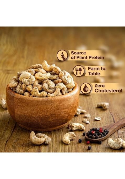Kravio Black Pepper Roasted Cashew Nuts – Jumbo Whole Kaju | 2 x 200g