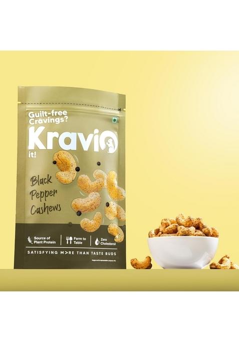 Kravio Black Pepper Roasted Cashew Nuts – Jumbo Whole Kaju | 2 x 200g