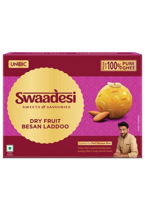 Unibic Swaadesi Dryfruit Besan Laddoo – Pure Desi Ghee Traditional Sweet | 180 g