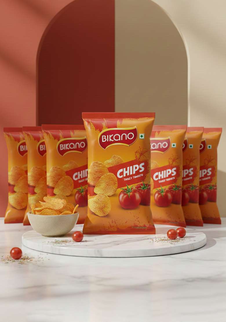 Bikano Chips Tangy Tomato – Spicy & Crunchy Snack | 75g (Pack of 8) - Indya