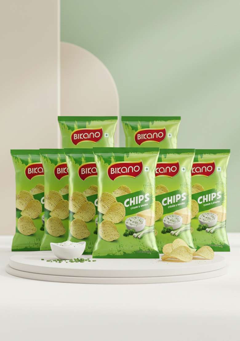 Bikano Chips Cream and Onion – Creamy & Crunchy Snack | 75g (Pack of 8) - Indya