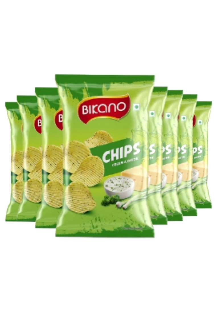 Bikano Chips Cream and Onion – Creamy & Crunchy Snack | 75g (Pack of 8) - Indya