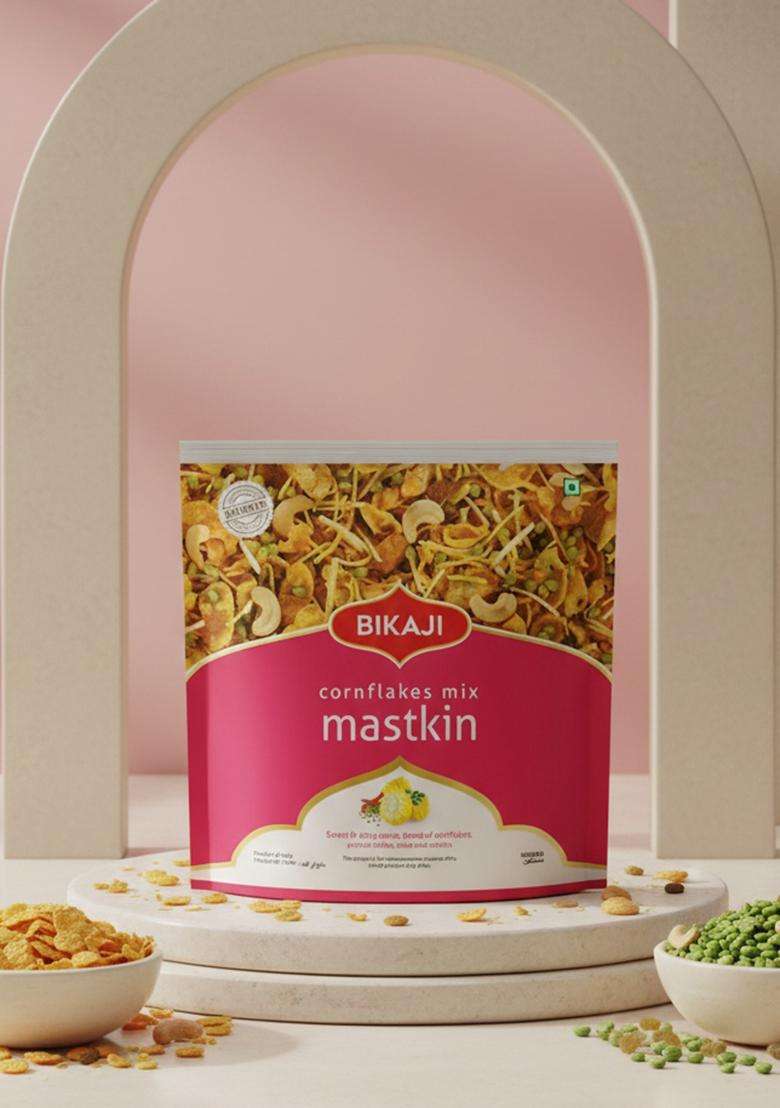 Bikaji Cornflakes Mix Mastkin 350 grm – Crunchy Cashew & Potato Sticks Snack Mix (Pack of 1) - Indya