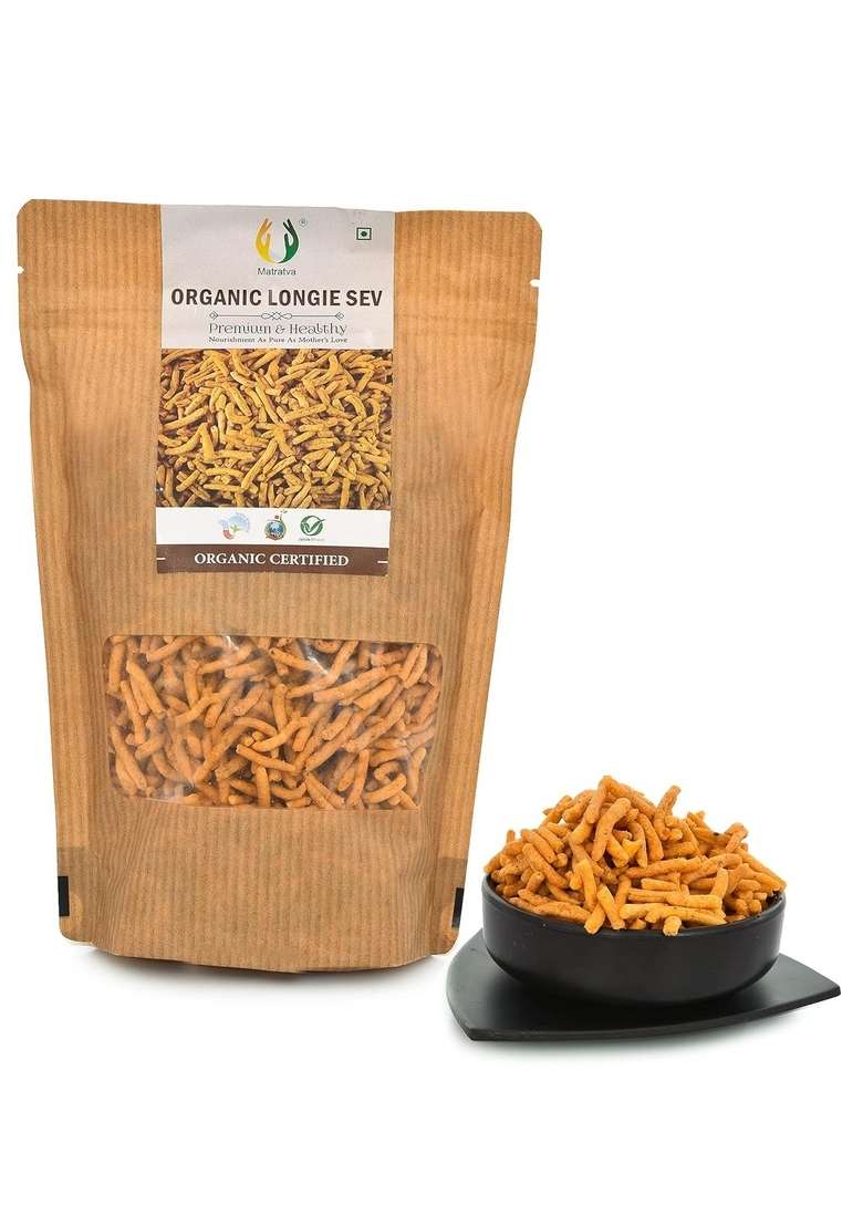 Matratva Organic Laung Sev Namkeen – Soft & Spicy Long Sev | 250 gm - Indya