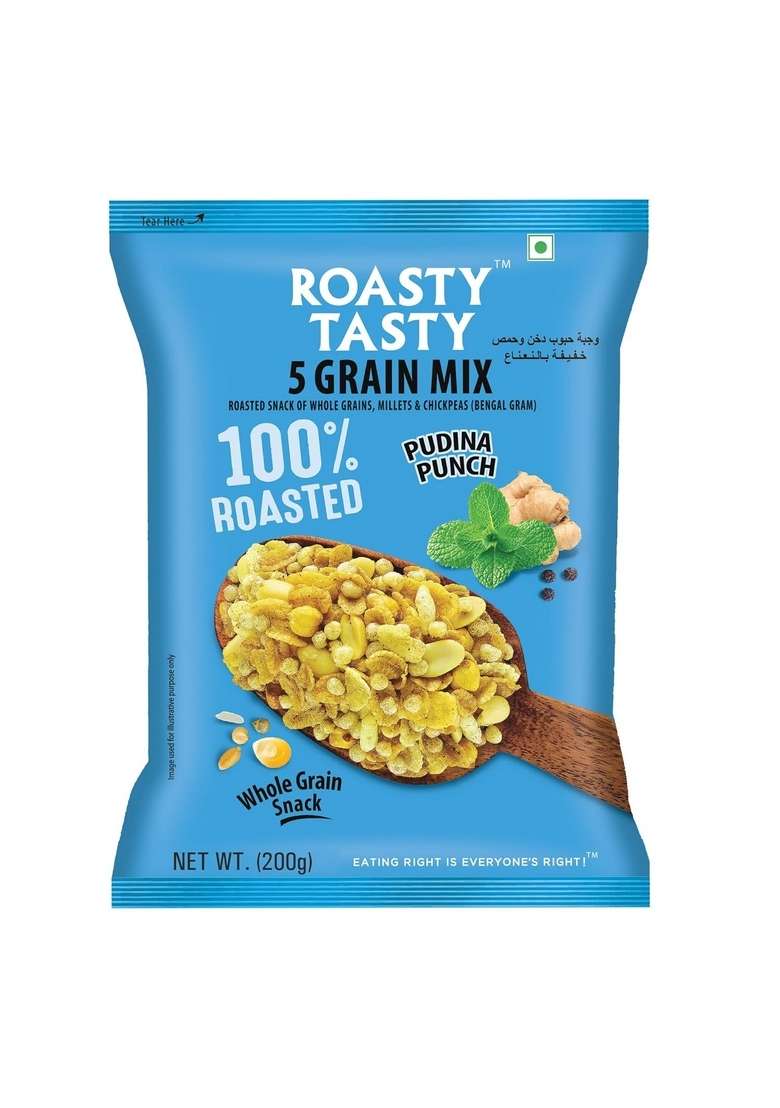 Roasty Tasty 5 Grain Mix Pudina – Healthy Roasted Millet Namkeen | 200g - Indya