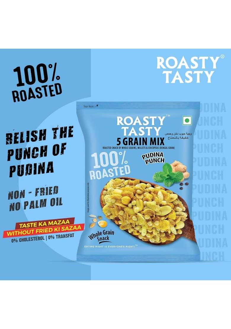 Roasty Tasty 5 Grain Mix Pudina – Healthy Roasted Millet Namkeen | 200g - Indya