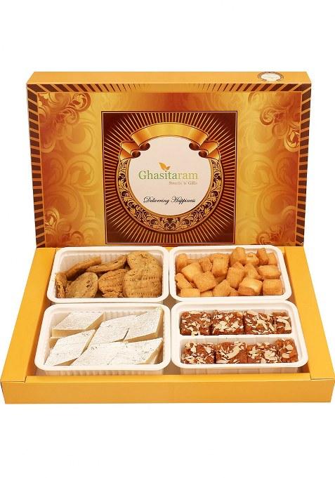 Ghasitaram Big Box Of Kaju Katli, Dodha Barfi, Methi Mathi And Shakar Pada