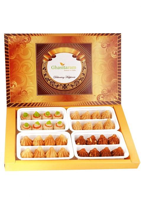 Ghasitaram Big Box Of Kaju, Milk Cake, Mysore Pak And Dodha Barfi Modaks
