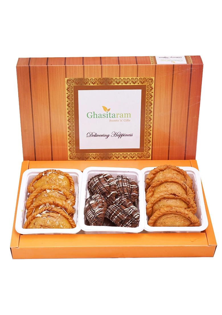 Ghasitaram Sweets-Assorted Box Of Traditional, Dry Sweet And Farsaan Gujiyas