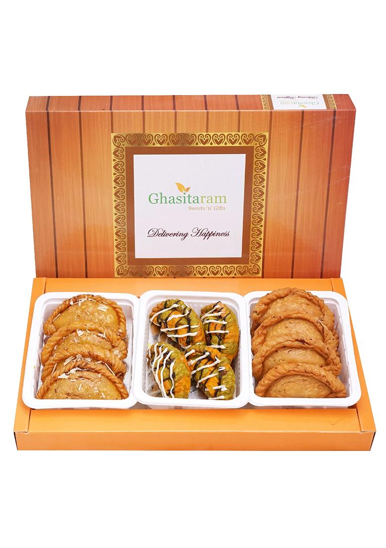 Ghasitaram Sweets-Assorted Box Of Traditional, Dry Sweet And Farsaan Gujiyas