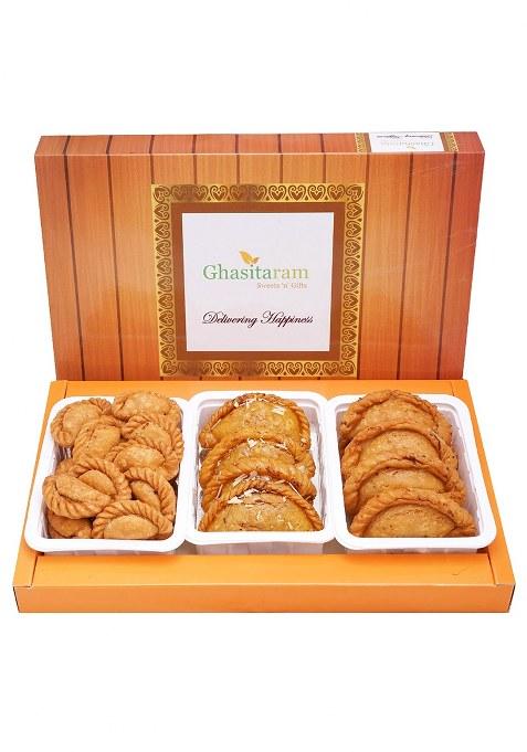 Ghasitaram Sweets-Assorted Box Of Traditional, Dry Sweet And Farsaan Gujiyas