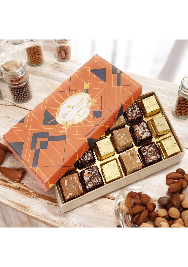 Ghasitaram Best Indian Sweets For Diwali-Diwali Gifts-Ghasitaram Special Barfis Box 18 Pcs In A Designer