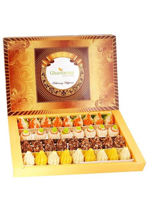 Ghasitaram Box Of Mawa, Kaju, Chocolate And Kesar Pista Modaks 400 Gms