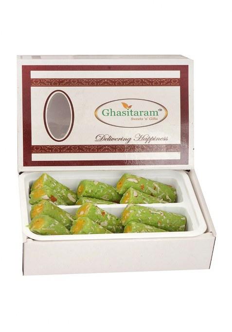 Ghasitaram Best Indian Sweets For Diwali-Diwali Gifts-Kaju Pista Roll (200 Gms)