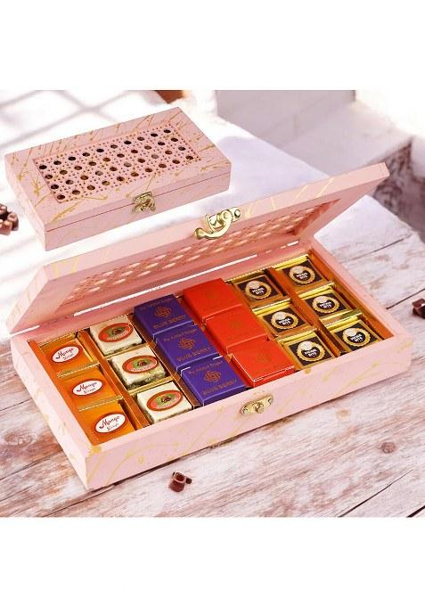 Ghasitaram Diwali Gifts-Pink Wooden Box Of Mewa Bites