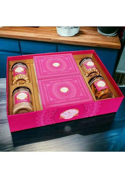 Ghasitaram Big Hamper Tray Of Sugarfree Gujiyas, Thandai, Peanuts, Wheat Puffs, Moong Chakli