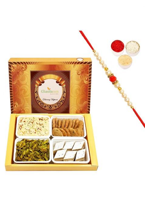 Ghasitaram Big Box Of Kaju Katli, Soan Papdi, Methi Mathi And Potato Palak Chips With Pearl...