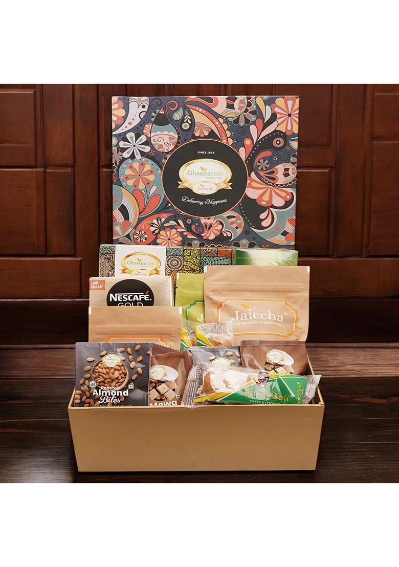 Ghasitaram Corporate Gifts-Ghasitaram Big Hamper Box Of Assorted Goodies With Kaju Katli