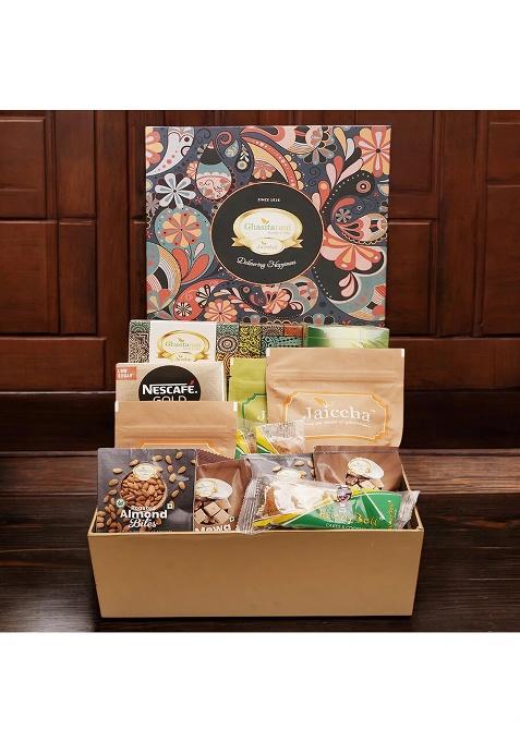 Ghasitaram Corporate Gifts-Ghasitaram Big Hamper Box Of Assorted Goodies With Kaju Katli