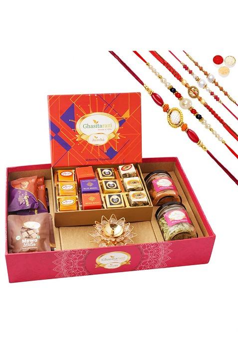 Ghasitaram Big Hamper Tray With Best Bites, Diya, And Crunchy Cashew, Flavour Raisins, Mewa Bites And...