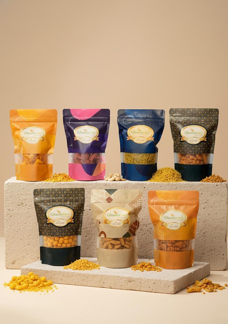 Ghasitaram Holi Sweets| Hampers| Gifts Namkeen-Best Of 7 Roasted Namkeen Pouches