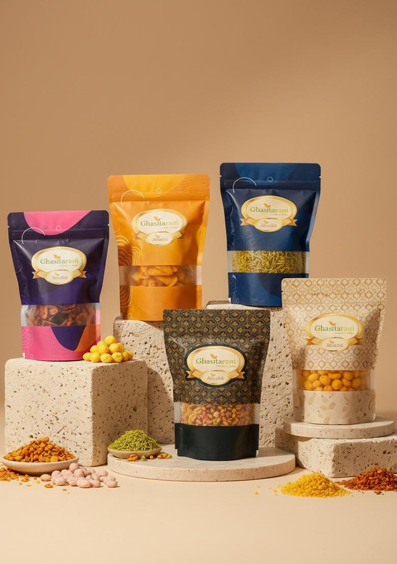 Ghasitaram Holi Sweets| Hampers| Gifts Namkeen-Best Of 5 Roasted Namkeen Pouches