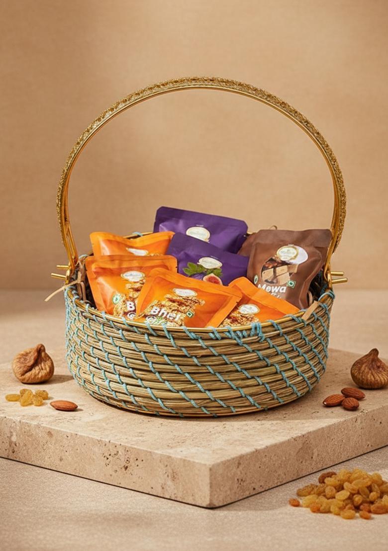 Ghasitaram Blue Cane Basket Of Assorted Bites/ Sweets