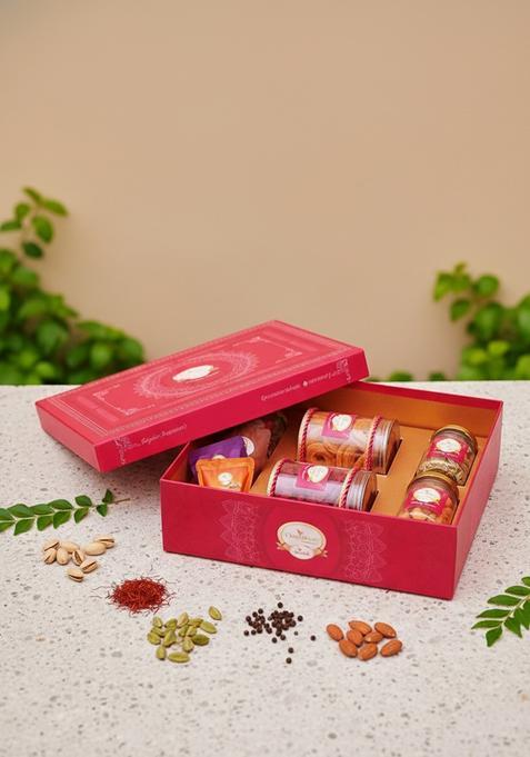 Ghasitaram Big Pink Hamper Box Of Sweets / Bites, Namkeen And Dryfruit- Phb-1