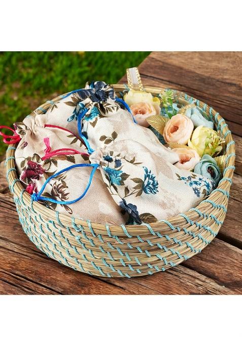 Ghasitaram Blue Jute Basket Of 5 Pouches Dryfruits