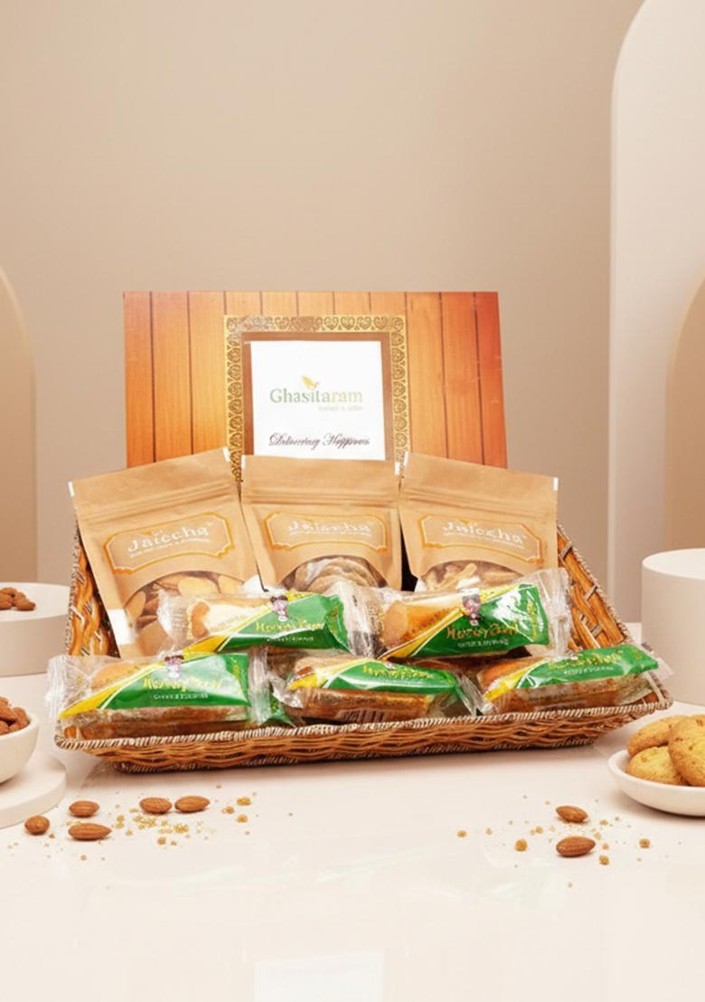 Ghasitaram For India Delivery Only-Holi Sweets| Holi Hampers| Gifts-Big Red Basket Of 21 Goodies With...