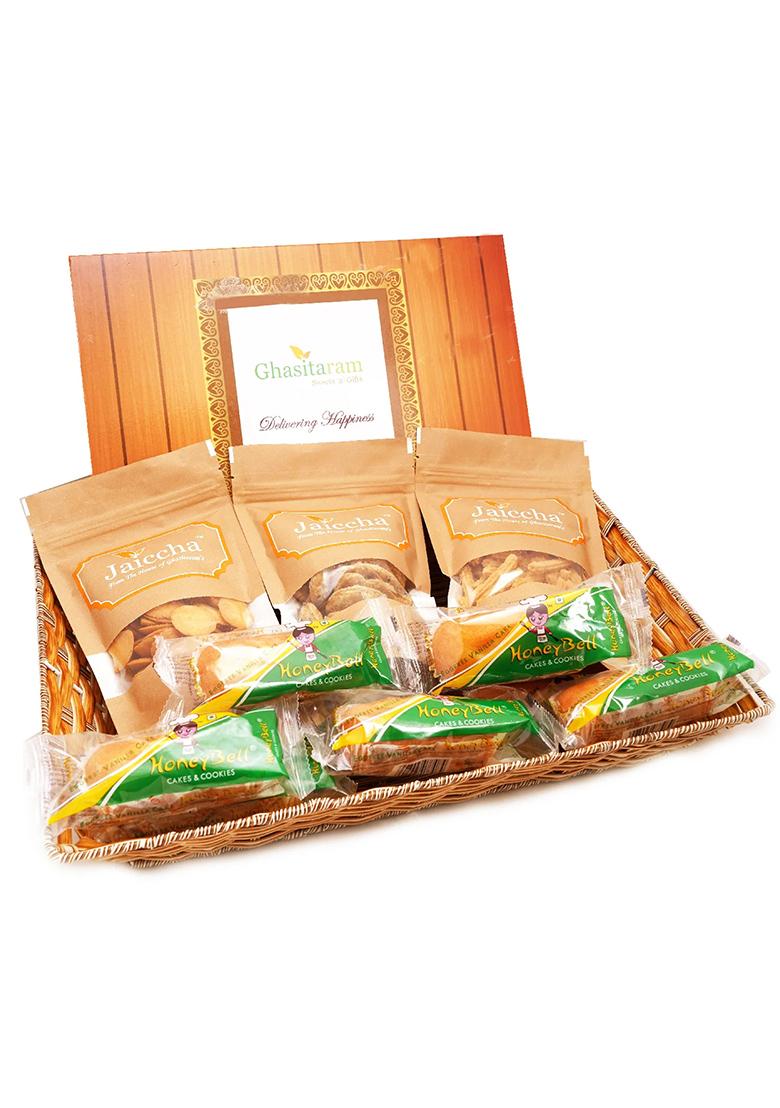 Ghasitaram For India Delivery Only-Holi Sweets| Holi Hampers| Gifts-Big Red Basket Of 21 Goodies With...