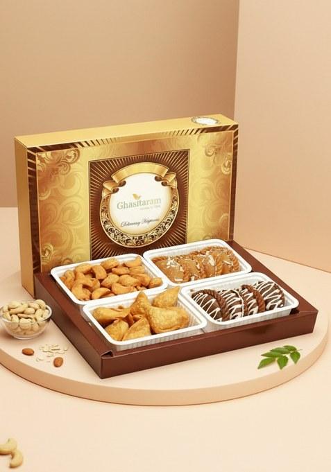 Ghasitaram Big Box Of Gujiya, Chocolate Mini Namkeen Gujiyas And Farsan Samosas