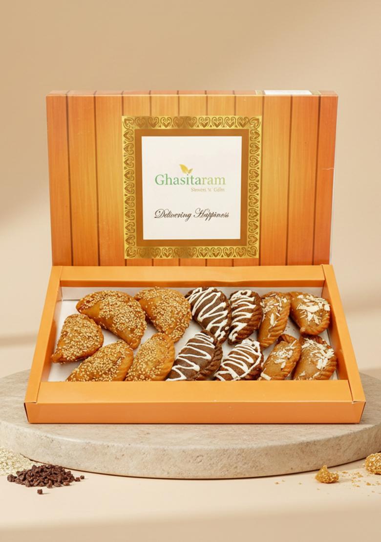 Ghasitaram Roasted Til/ Sesame, Traditional Gujiyas Box And Chocolate