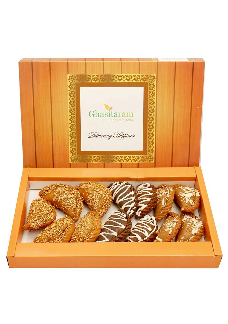 Ghasitaram Roasted Til/ Sesame, Traditional Gujiyas Box And Chocolate