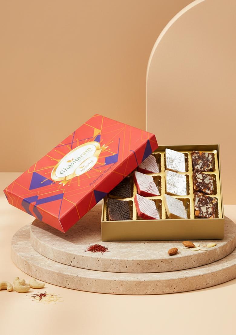 Ghasitaram Best Indian Sweets For Diwali-Diwali Gifts-Assorted Kaju Katlis 12 Pcs In Premium Box