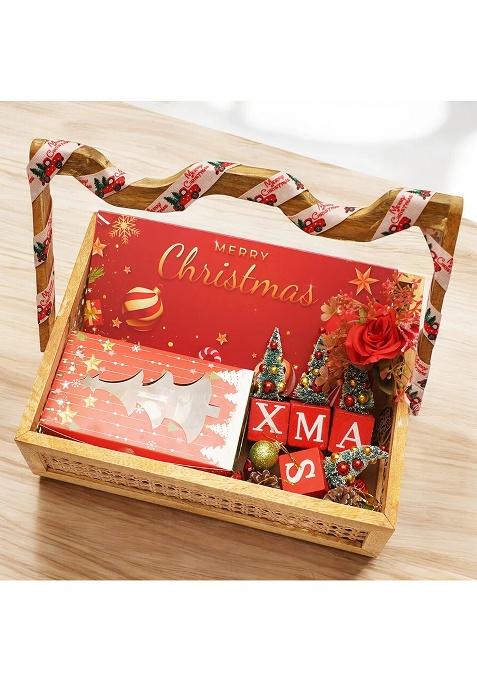 Ghasitaram Rectangle Christmas Rattan Basket With 200 Gms Plum Cake