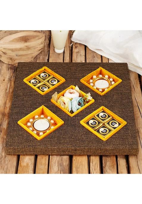 Ghasitaram Sweets-Jute 5 Part Tray With Mewa Bites