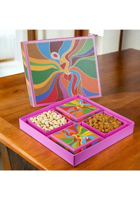 Ghasitaram Unique Diwali Gifts-Diwali Dryfruits-Pink Box Of 4 Dryfruits