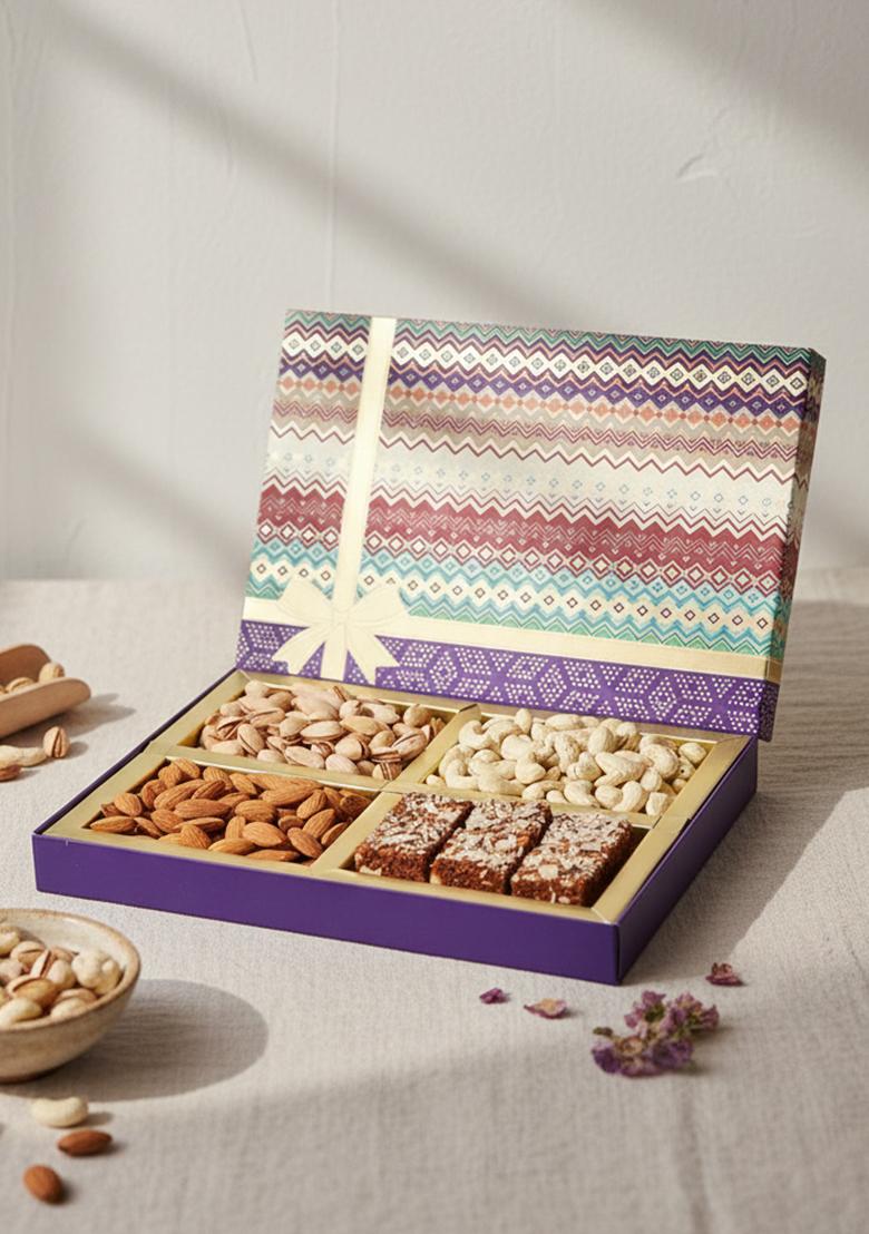 Ghasitaram Unique Diwali Gifts-Diwali Dryfruits-Fruit N Nut Dryfruit Box With Sugarfree Bites 450 Gms
