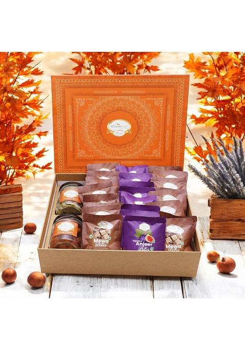 Ghasitaram Diwali Gifts-Ghasitaram Orange Hamper Box Of 24 Pcs Mewa And Sugarfree Anjeer Bites, Mixed Dryfruit...