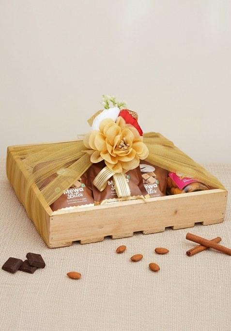 Ghasitaram Diwali Gifts-Wooden Tray Of Kaju Katli, 5 Mewa Bites And 2 Jars Paan Raisins...
