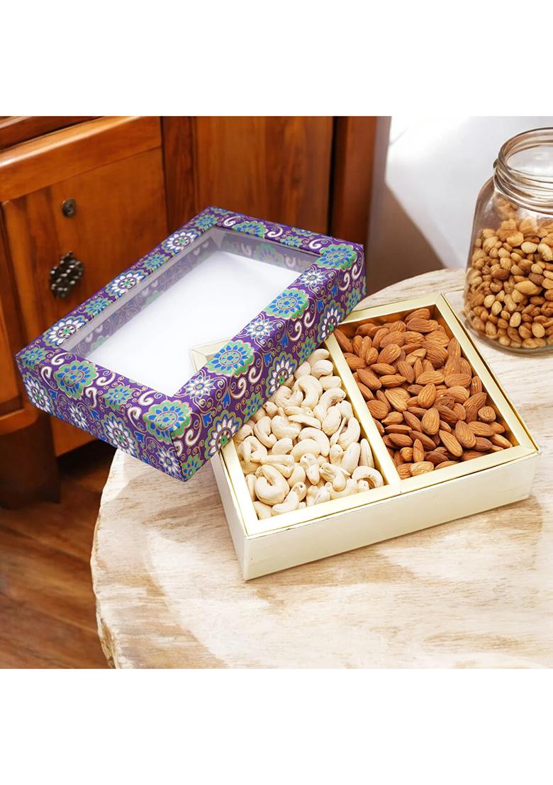 Ghasitaram Unique Diwali Gifts-Diwali Dryfruits-2 Part Printed Dryfruit Box Of Cashews And Almonds