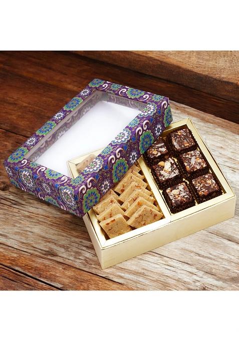 Ghasitaram Best Indian Sweets For Diwali-Diwali Gifts-2 Part Printed Box Of Bites And Kaju Katli