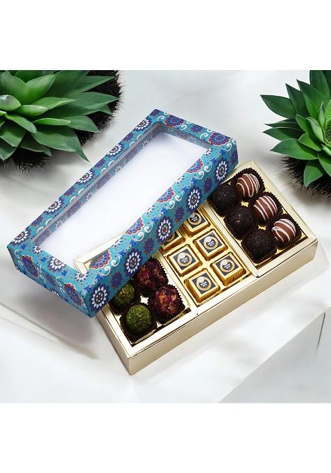 Ghasitaram Best Indian Sweets For Diwali-Diwali Gifts-3 Part Printed Box Of Bites And Kaju Katli
