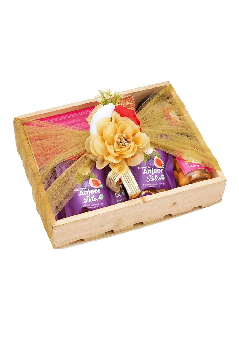 Ghasitaram Wooden Tray Of Kaju Katli, 5 Mewa Bites And 2 Jars Paan Raisins And...