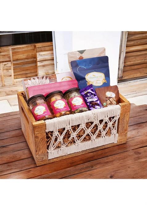 Ghasitaram Wooden Jute Rectangle Basket Of 17 Goodies