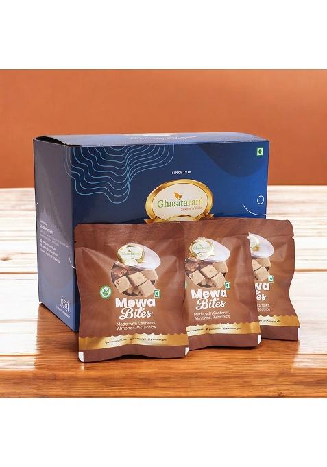 Ghasitaram Blue Box Small With Mewa Bites, And Sugarfree Bites Pouches (15 Pcs)